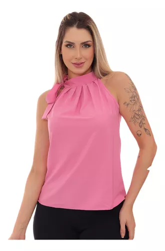Blusa Regata Com Laço Na Gola