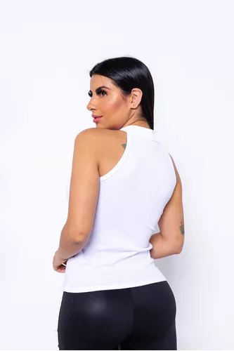 Blusa Regata Gola Alta Canelada Básica