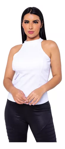 Blusa regata gola alta canelada básica