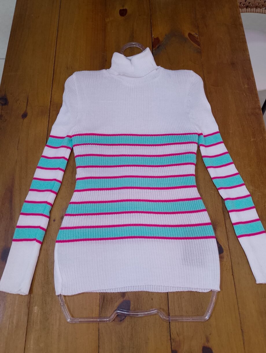 Blusa Cacharrel Gola Alta Garrafinha Tricot Manga Longa