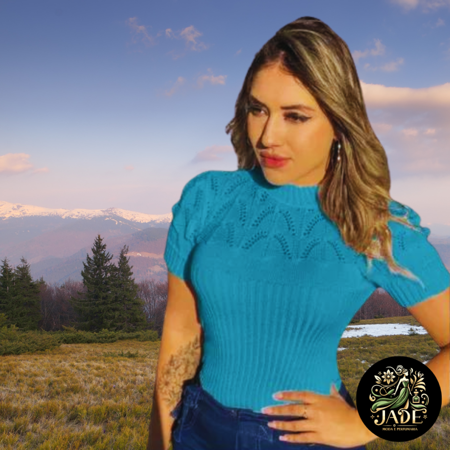 Blusa Feminina Gola Alta Manga Curta De Tricô Inverno