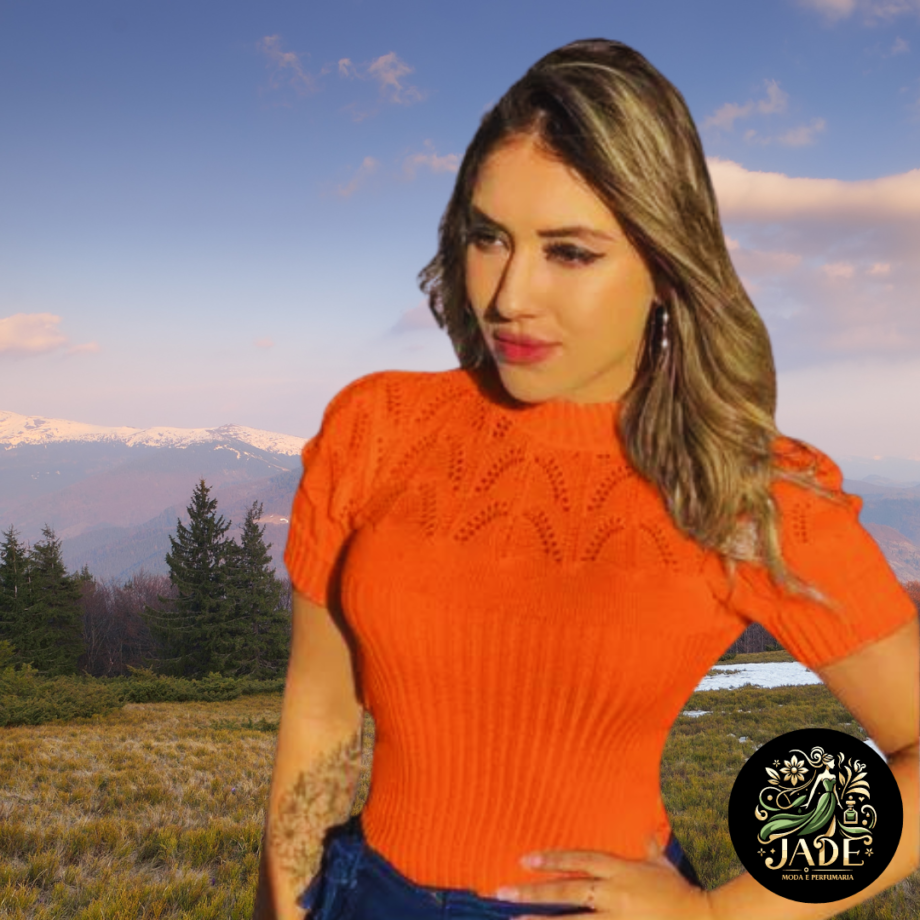 Blusa Feminina Gola Alta Manga Curta De Tricô Inverno