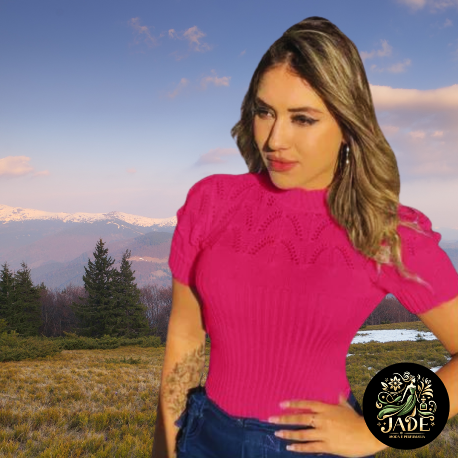 Blusa Feminina Gola Alta Manga Curta De Tricô Inverno
