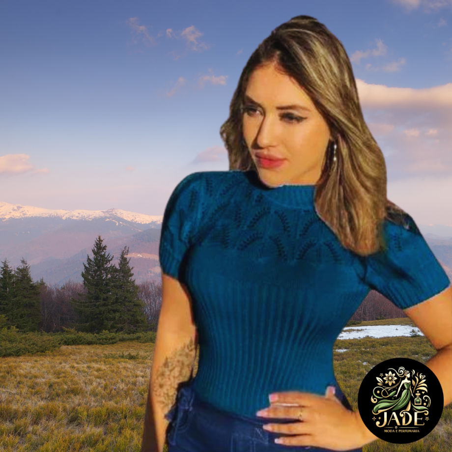 Blusa Feminina Gola Alta Manga Curta De Tricô Inverno