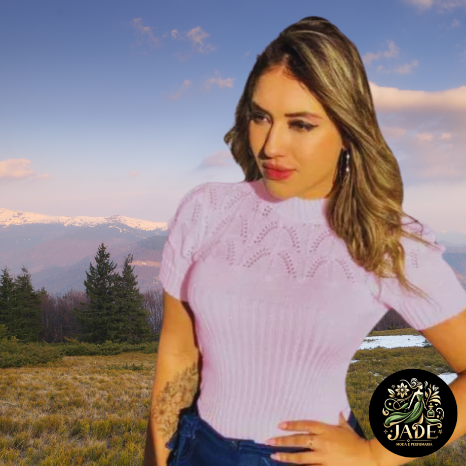 Blusa Feminina Gola Alta Manga Curta De Tricô Inverno